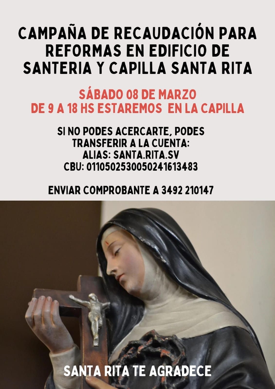 CAMPAÑA DE AYUDA ECONÓMICA PARA LA CAPILLA SANTA RITA