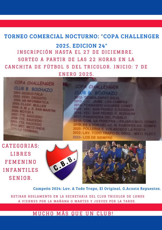 SE VIENE LA EDICIÓN N° 24 DEL TORNEO COMERCIAL DE FUTBOL NOCTURNO DEL CLUB B. BOCHAZO