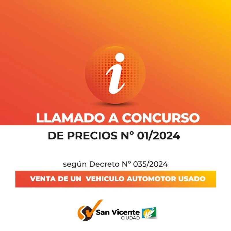 LLAMADO A CONCURSO DE PRECIOS N° 01/2024 PARA LA VENTA DE UN VEHÍCULO AUTOMOTOR USADO